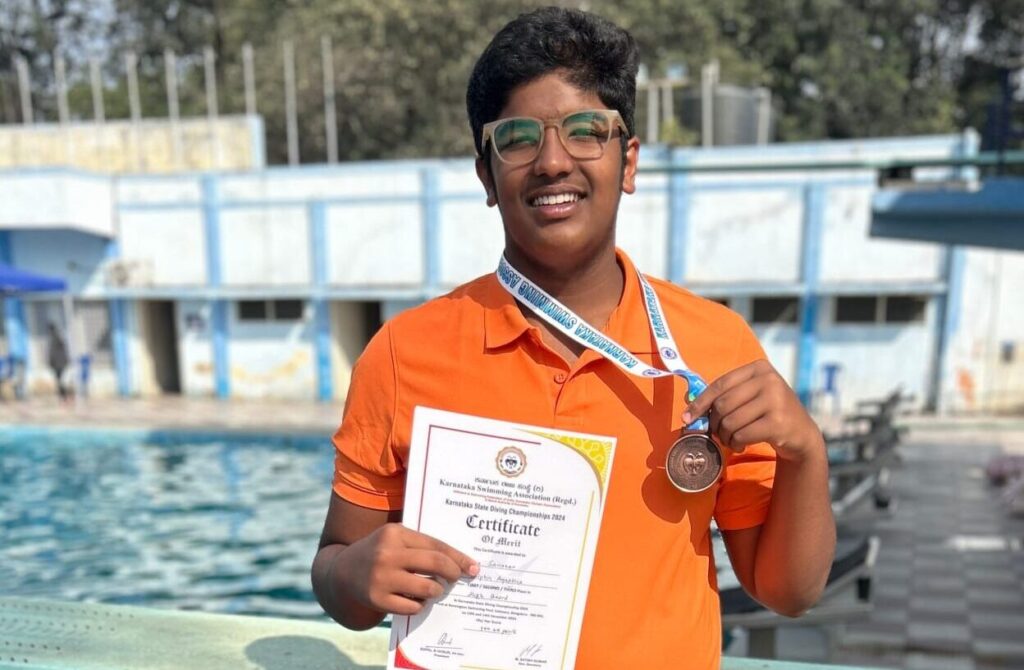 Poojith Raj V won Bronze medal in Diving Competition